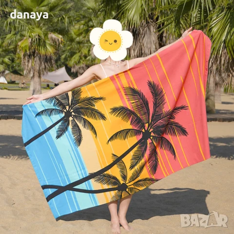 6031 Голяма плажна кърпа Палми с розов залез, 180x100cm, снимка 2 - Хавлиени кърпи - 51214778
