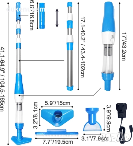 PoolyPoly 3 в 1 безжична прахосмукачка за басейн с акумулаторна батерия, снимка 7 - Прахосмукачки - 52083595