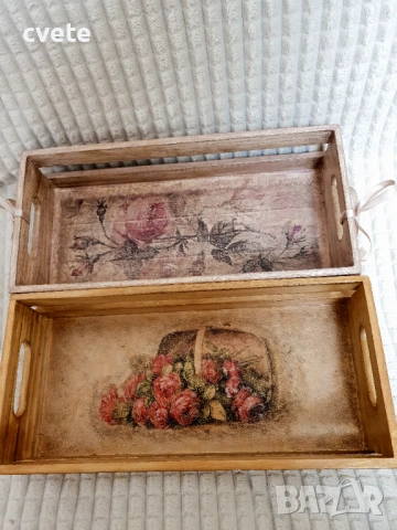 Дървени сандъчета, винтидж стил, ръчно декорирани с декупаж