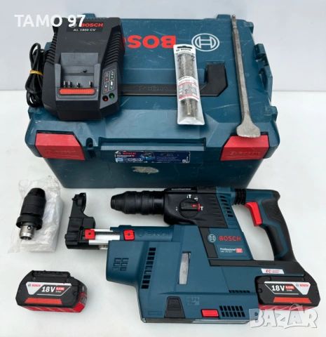 BOSCH GBH 18V-26 F + GDE 18V-16 - Безчетков перфоратор с прахоуловител перфектен!