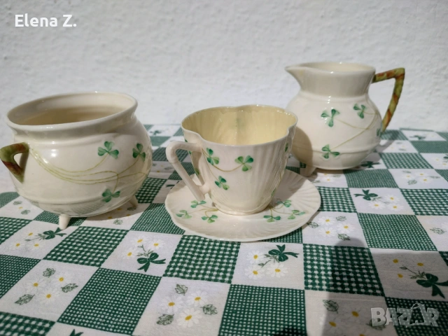 Комплект 4 Belleek Ирландия - изящен ръчно рисувна порцелан, снимка 3 - Сервизи - 53656539