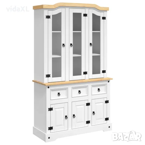 vidaXL Висок шкаф Corona, бял, 112x43x191,5 см, мексикански бор масив