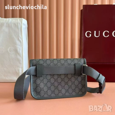 чанта Gucci GG Supreme Jacquard Belt Bag Grey & Black, снимка 2 - Чанти - 52403983
