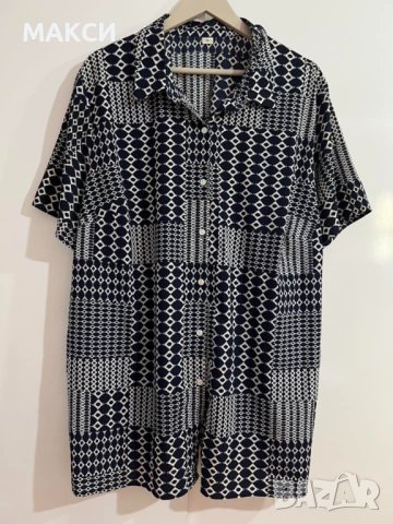 Макси ефирна леко еластична риза в абстрактен десен – лека и комфортна, снимка 1 - Ризи - 41888455
