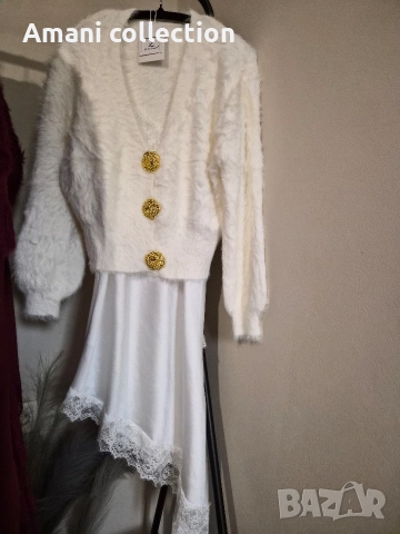 Сет сатенена рокля с жилетка или пуловер, снимка 2 - Рокли - 52716721