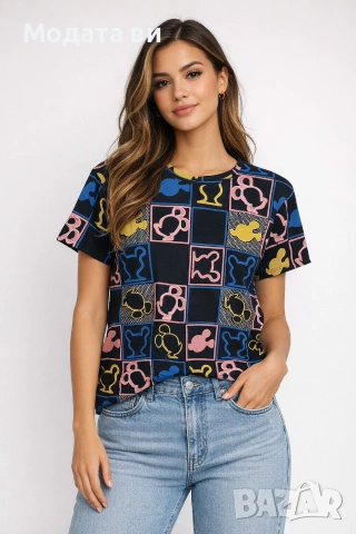 🚨 Промоция ⚜️Геометрична тениска с Мики Маус 