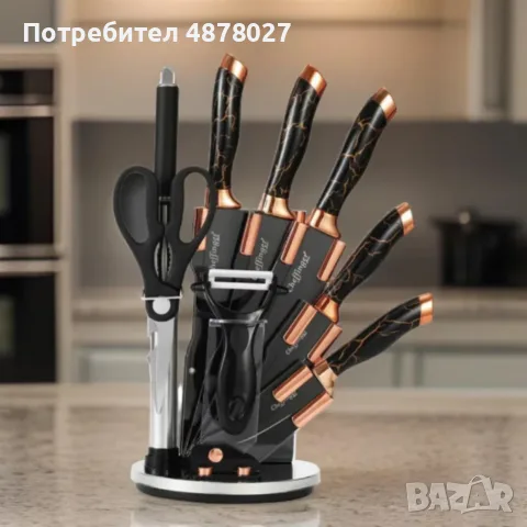 Комплект уреди за рязане Cheffinger – 9 части с мраморно покритие, стойка, точило и белачка, снимка 7 - Аксесоари за кухня - 55735424