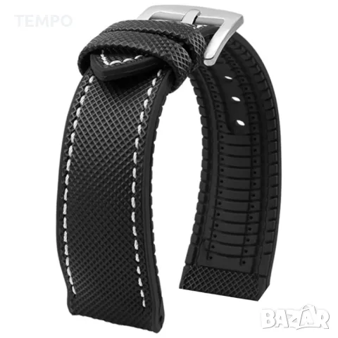 СИЛИКОНОВА КАИШКА ЧЕРНА С БЯЛ ШЕВ- 20мм + ПОДАРЪК