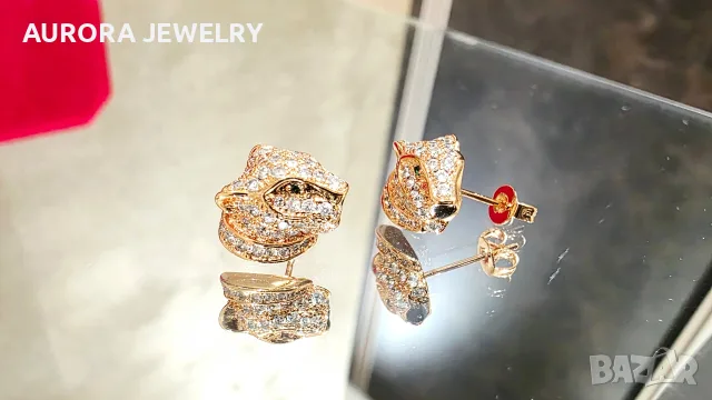 CARTIER Panthere de Cartier Rose Gold Stud Paved Diamond Дамски Обеци, снимка 3 - Обеци - 56306504