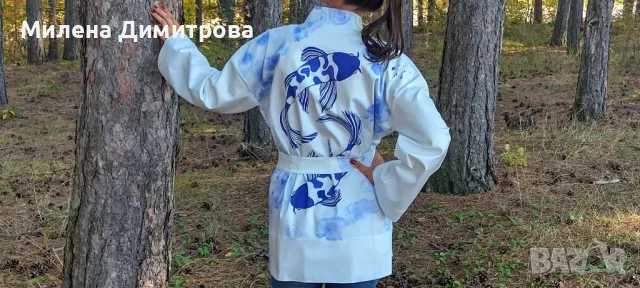 Ръчно рисувано сатенирано кимоно 