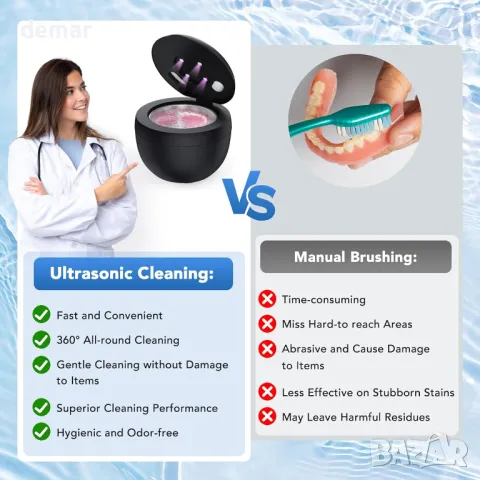 Accwork ултразвуков почистващ апарат за протези, 45kHz, 4 режима, цифров таймер, 200 мл, черен, снимка 6 - Други - 50190216