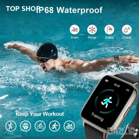 Nerunsa смарт часовник  за мъже, жени,Фитнес часовник IP68 Водоустойчив 24 Спорт, Пулсомер/Педометър, снимка 2 - Смарт гривни - 48774386