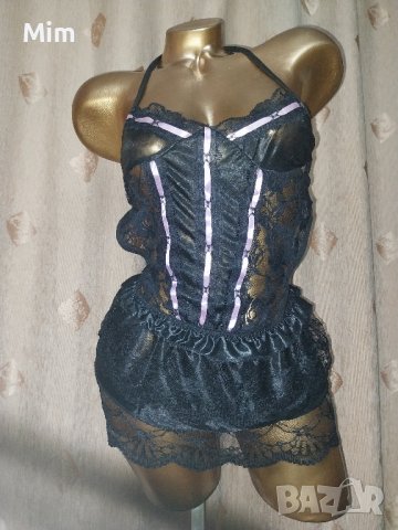 S/M Корсет/топ / Черна Еротична къса нощница , снимка 2 - Бельо - 42348638