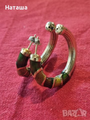 Италиански масивни сребърни позлатени обеци с цветен емайл, снимка 4 - Обеци - 41857543