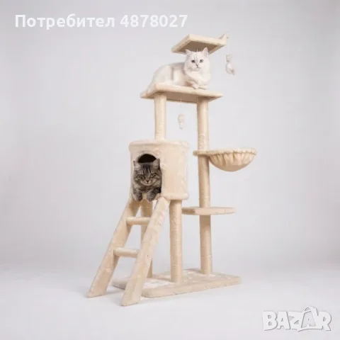 Луксозна драскалка за котка с хамак, стълба и легло – 138 см, снимка 3 - За котки - 55935416