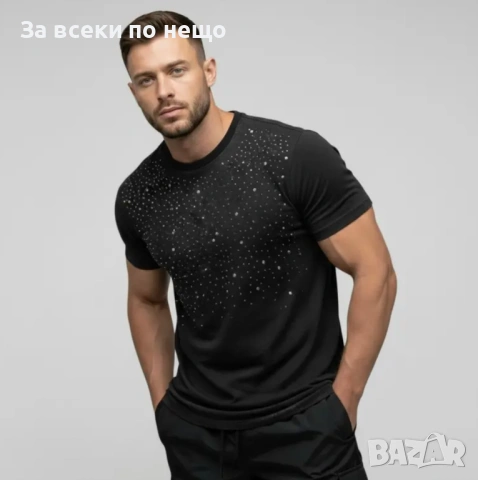 Мъжка Черна Тениска С Камъни Код Moskito9, снимка 3 - Тениски - 53813695