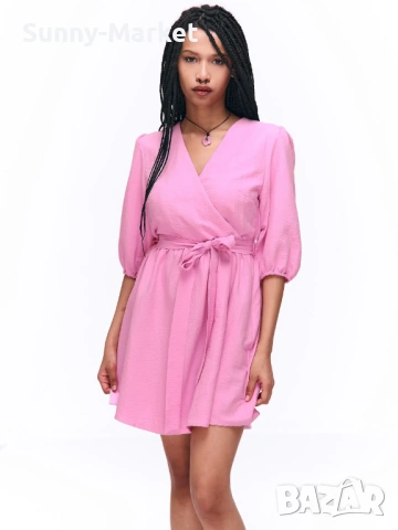 Дамска розова рокля с колан