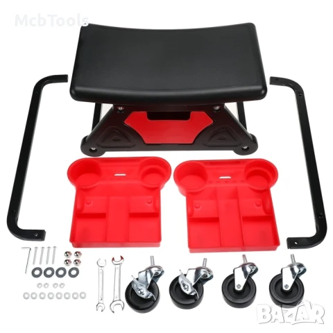 Седалка за механик, пластмаса, 136 кг, 3 тави за съхранение, червена, снимка 5 - Други инструменти - 50716969