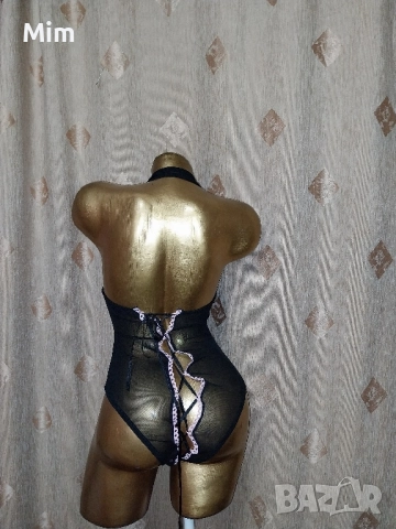 М Черно боди от сатен и прозрачен тюл съединено по цялата дължина със сатенена лента , снимка 5 - Бельо - 51969865