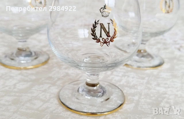 ВИНТИДЖ ЧАШИ ЗА БРЕНДИ НАПОЛЕОН С ДЪБКА И ЗЛАТНО ЛОГО "N" С КОРОНА В БАЛОННА ФОРМА, 3 бр., снимка 6 - Антикварни и старинни предмети - 53449826