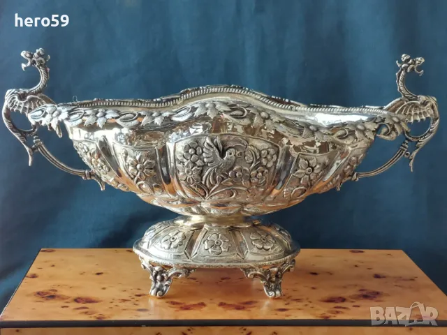 Сребърна 925 аникварна ръчно кована на 100% фруктиера,сребърна чаша,сребърна кана, снимка 1