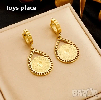 3 модела луксозни стоманени обеци със златна баня, снимка 4 - Обеци - 50755075