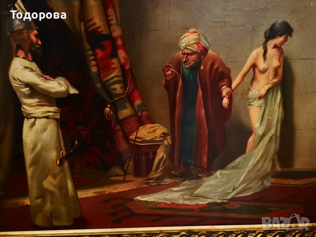 Картина масло-Rudolf Ernst/Търговец продава робиня на султан Baezit 2/, 20 000 €, снимка 3 - Картини - 52126926