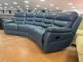 Син кожен извит диван четворка с ръчен релаксиращ механизъм, снимка 10