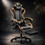 Черен геймърски стол с златисти акценти и разтегляема поставка за крака, снимка 2