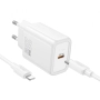 HOCO N60 USB-C 20W зарядно устройство с Type-C към Lightning кабел - Бял, снимка 1