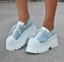 Обувки на платформа - бяло и светлосин деним - DA60, снимка 1