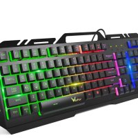 Геймърска клавиатура WisFox КЛАВИАТУРА ЗА ИГРИ RGB С ЦВЕТНО ДЪГОВО LED ПОДСВЕТЕНИЕ, снимка 1 - Клавиатури и мишки - 40346318