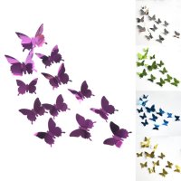 12 бр./компл. Стикер за стената    PVC огледало 3D декорация на пеперуда, снимка 1 - Други - 41700766