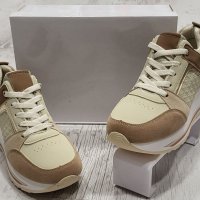 Дамски маратонки на платформа C2053 beige, снимка 2 - Маратонки - 40302199