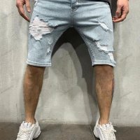 Мъжки модни къси дънкови панталони със средна талия, 2цвята - 023, снимка 4 - Къси панталони - 41843641