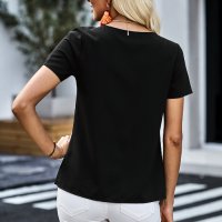 Дамска блуза в черно с къс ръкав и копчета, снимка 2 - Тениски - 40518004