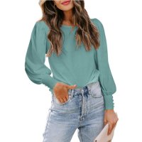 Модна дамска ежедневна блуза с буф ръкав, 5цвята - 023, снимка 5 - Блузи с дълъг ръкав и пуловери - 39386633