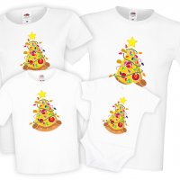 Семеен комплект Коледна елха Пица , снимка 2 - Тениски - 34824743