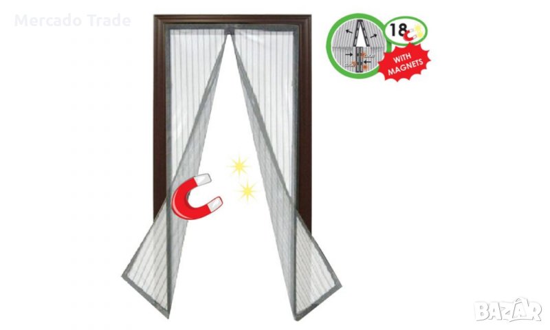 Мрежа за врата с магнити, Бял, 220x100 см, снимка 1