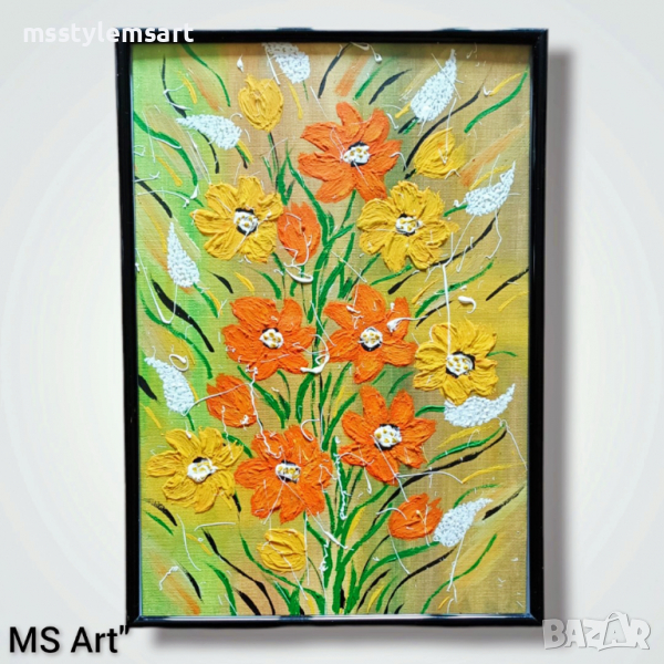 Абстрактна картина с цветя, снимка 1