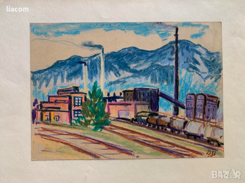 Димитър Вълканов (1907 - 1997) Индустриален пейзаж, снимка 1