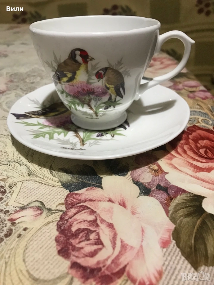 Английска чаша за чай костен порцелан птици, снимка 1