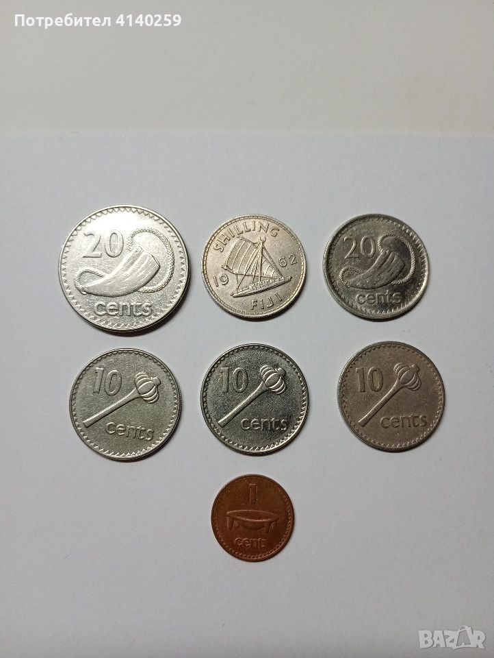 ОСТРОВ ФИДЖИ 1 ШИЛИНГ 1962 Г 20 ЦЕНТА 1997 Г , снимка 1