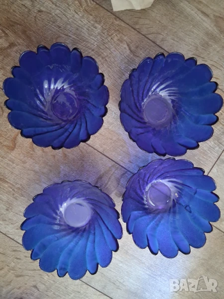 Синьо стъкло 4 бр. купучки, снимка 1