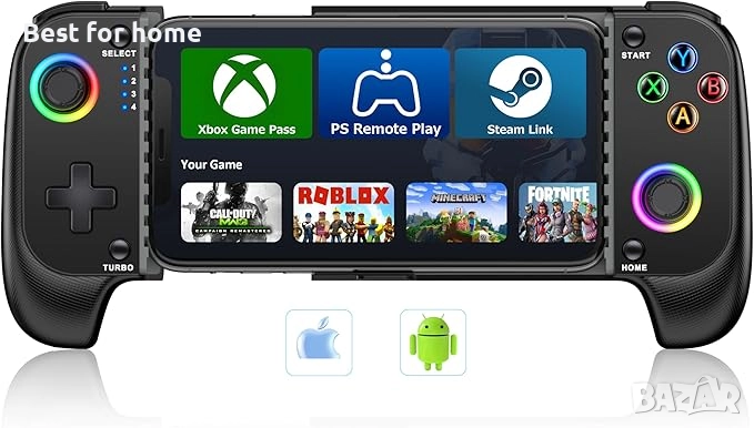 HASACOOL Мобилен геймърски контролер за Android/iPhone, RGB Light Hall Effect Joystick, снимка 1