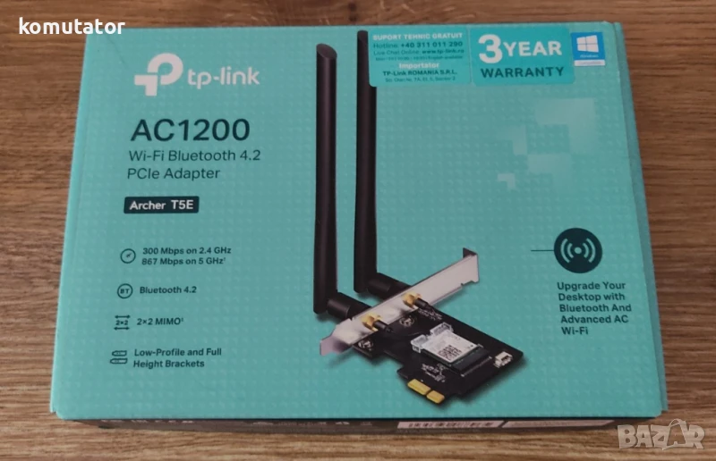 мрежови адаптер PCIe,Wi-Fi+BT,TP-Link Archer T5E AC1200, снимка 1