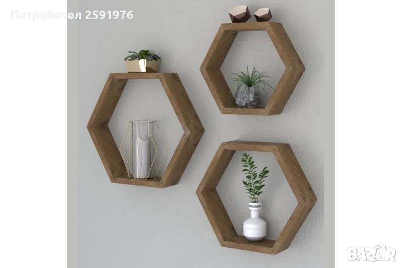 Компект 3 броя Стенени рафтове Valis , Цвят орех, снимка 1