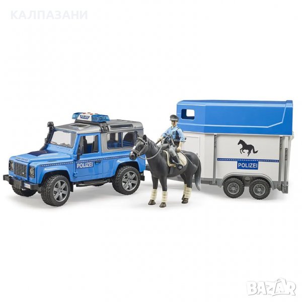 BRUDER Полицейски джип LAND ROVER с ремарке и кон 02588, снимка 1