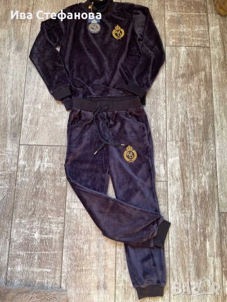Спортно елегантен нов сет комплект от две части анцунг плюш кадифе плюшен детски костюм 11 12 години, снимка 1