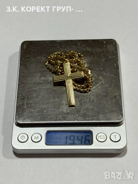 Мъжки златен синджир с кръст 14К, снимка 1